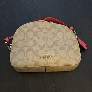 Coach Signature Tan and Red Crossbody Bag